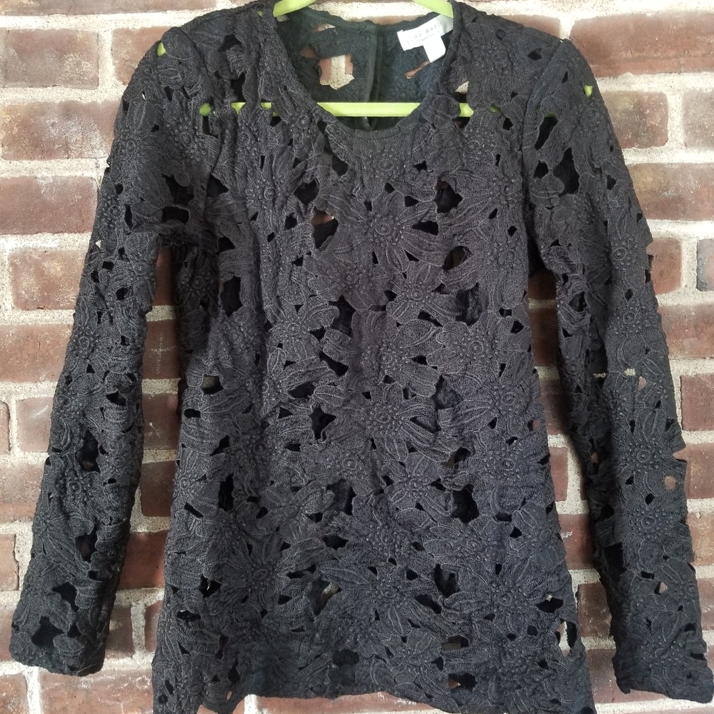 Boo Radley Black Flower Cut Out Long Sleeve Tunic